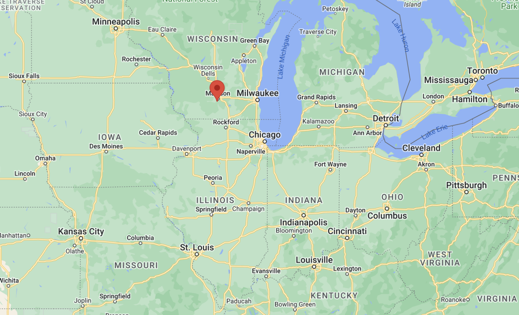 Aerial map of site in proximity to other states and bodies of water